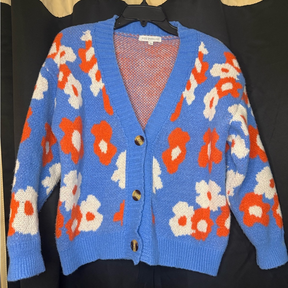 Jess Pickens Blue and Orange Floral Cardigan - Picture 1 of 5